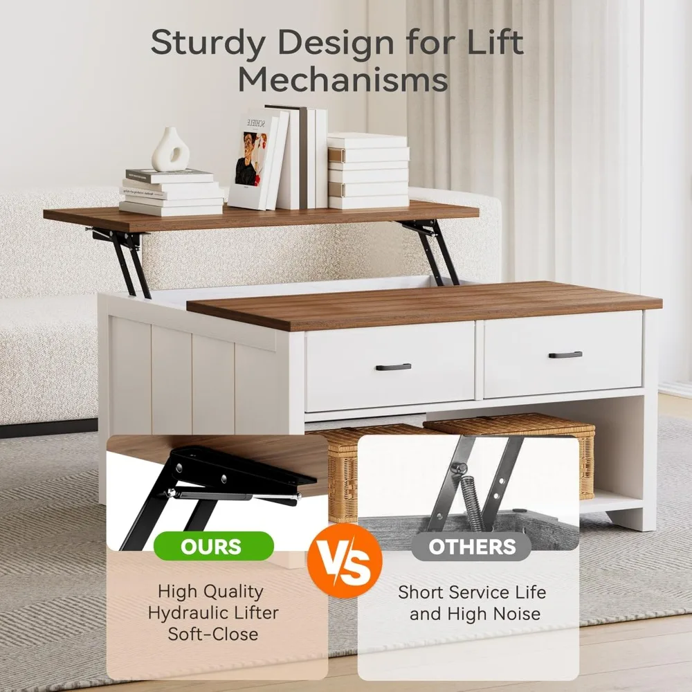 Coffee Table Lift Top, Wood Tea Table with Big Open Storage, Square Coffee Tables for Living Room, Farmhouse Coffe Tables Rustic