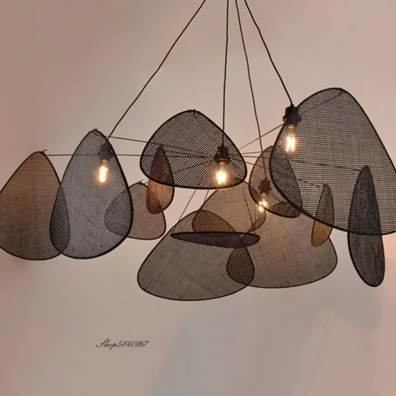 Luces colgantes de estilo chino, luminaria de suspensión de ratán negro para restaurante, comedor, decoración del hogar, accesorios de iluminación de diseño, novedad