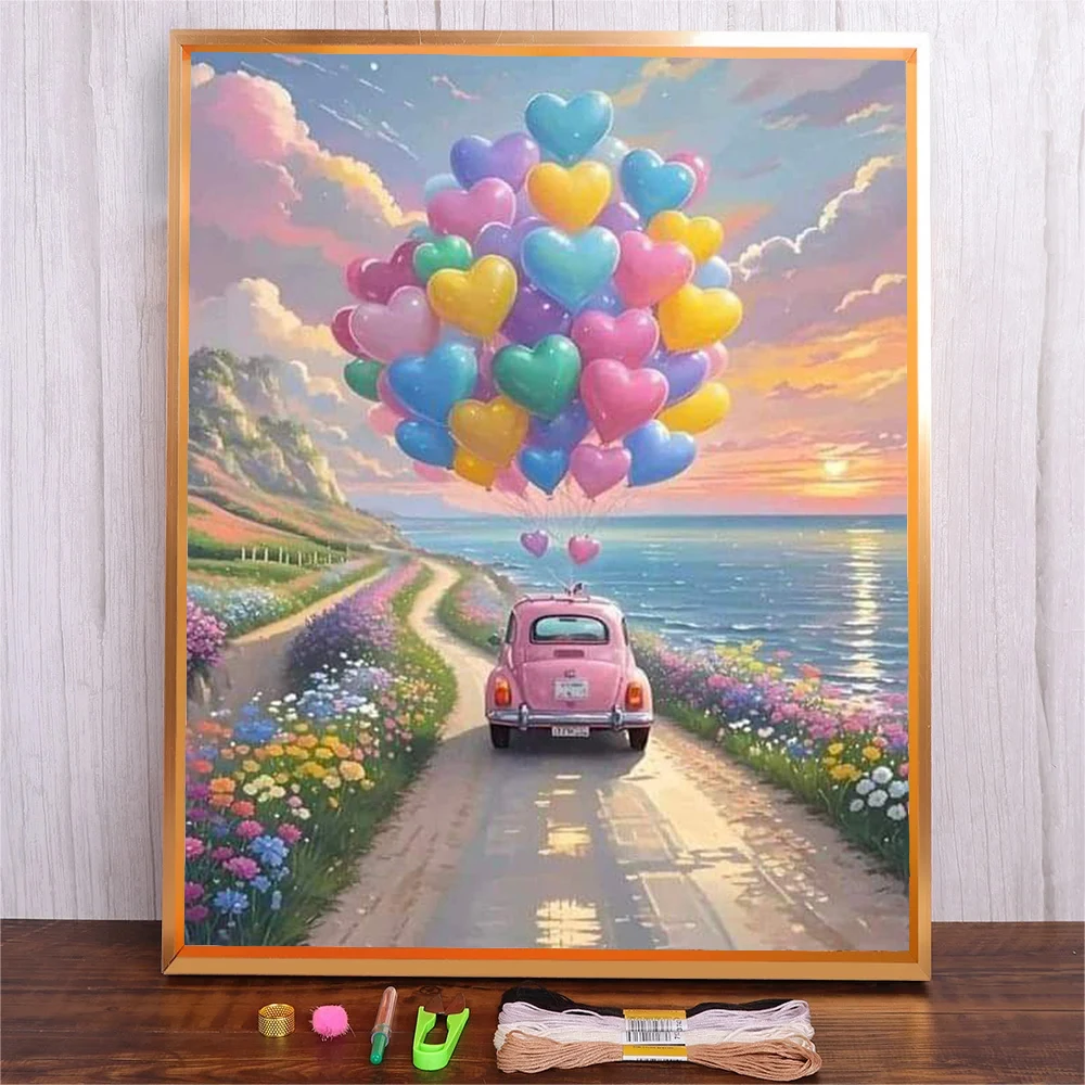 

11CT 14CT Heart Balloon Scene Embroidery DIY Printed Kits Cross Stitch Thread Needlework Sets Home Decor Seascape Crafts