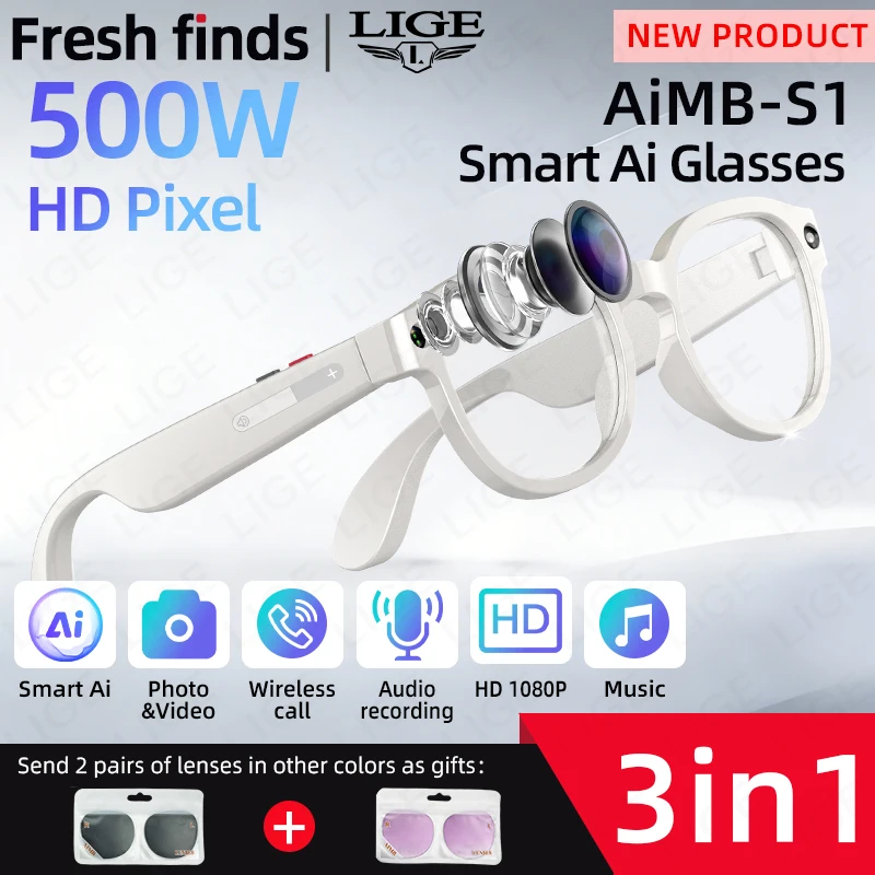 

WIFI 200W Smart Glasses Anti-Shake 1080P Videos Recording Photo Recognition Answer Translation Music 270mAh AI Bluetooth Glasses
