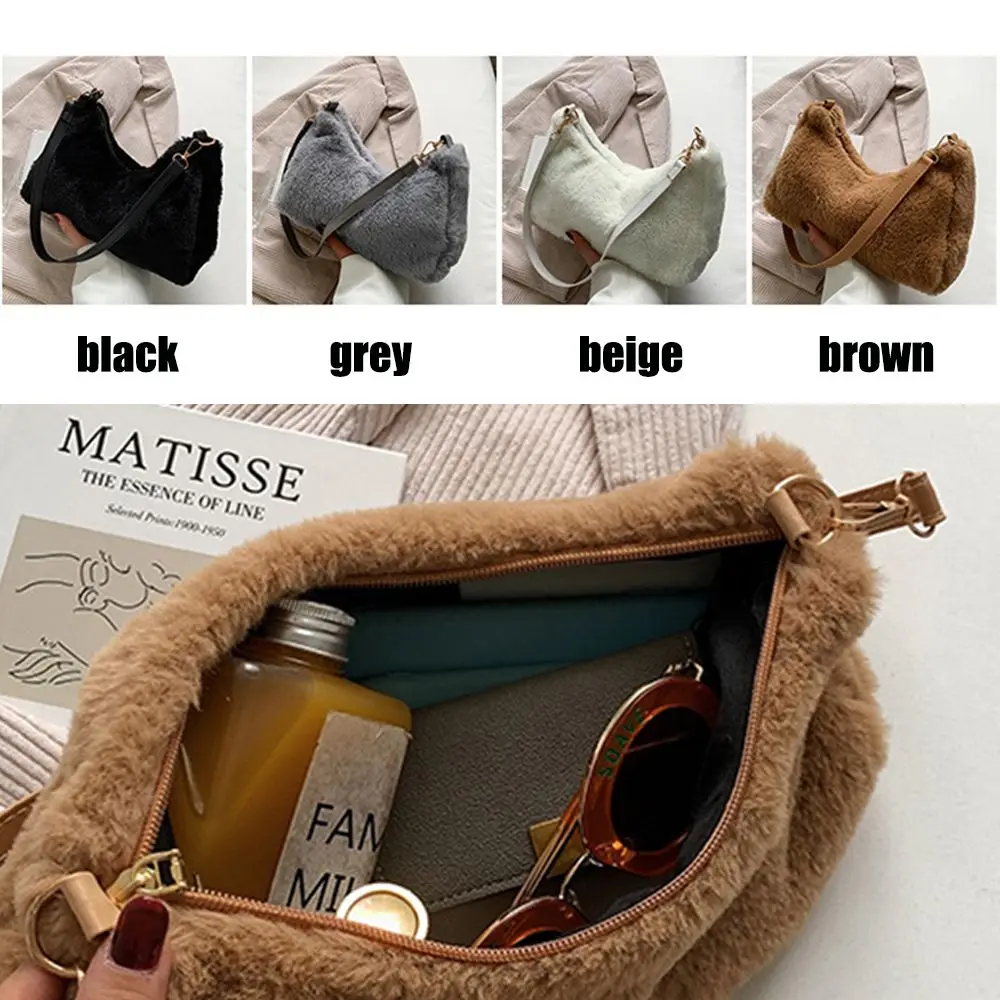 Women Fashion Shoulder Bags Female Underarm Bags Soft Plush Handbags Furry Fluffy Tote Bags Messenger Bag