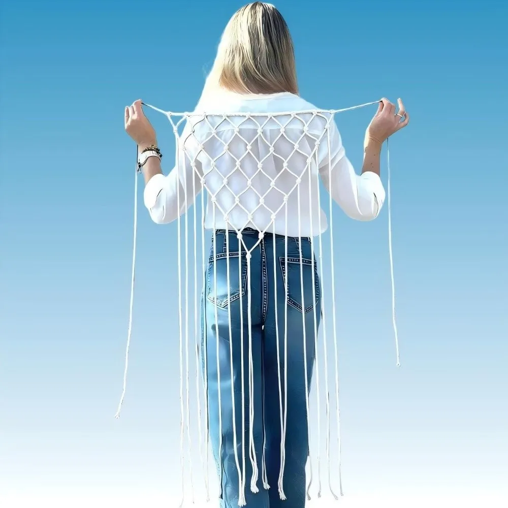 

Cotton Material Handwoven Belt Lightweight Unique Bohemian Style Shawl Boho Chic Solid Color Decorative Tassel Accessories