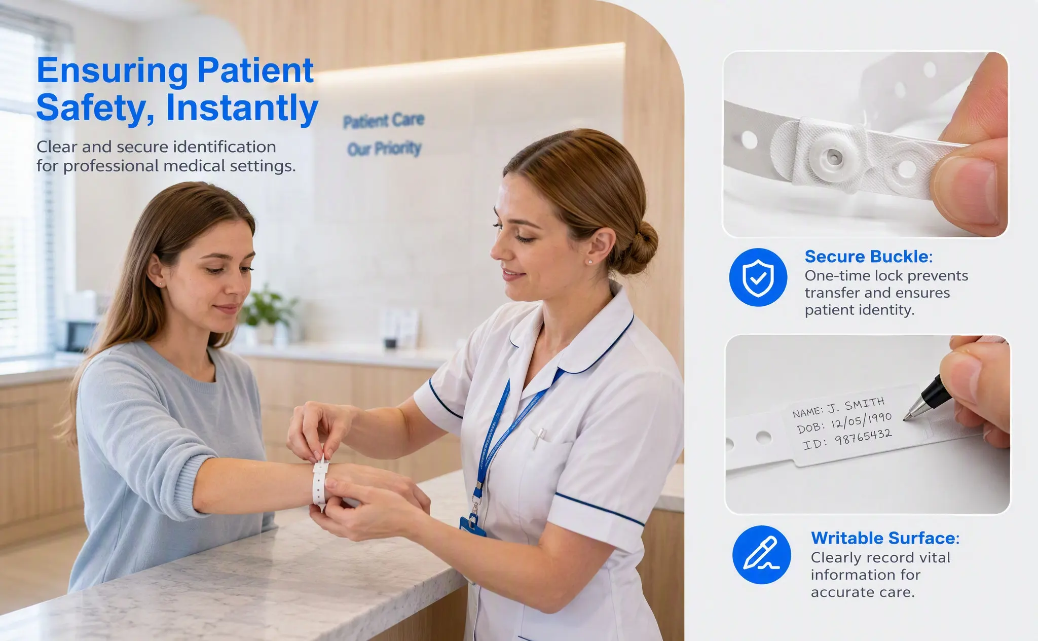 100Pcs Waterproof Hospital Wristbands Disposable Patient Id Wristbands Writable Identification Bracelets PVC Safety