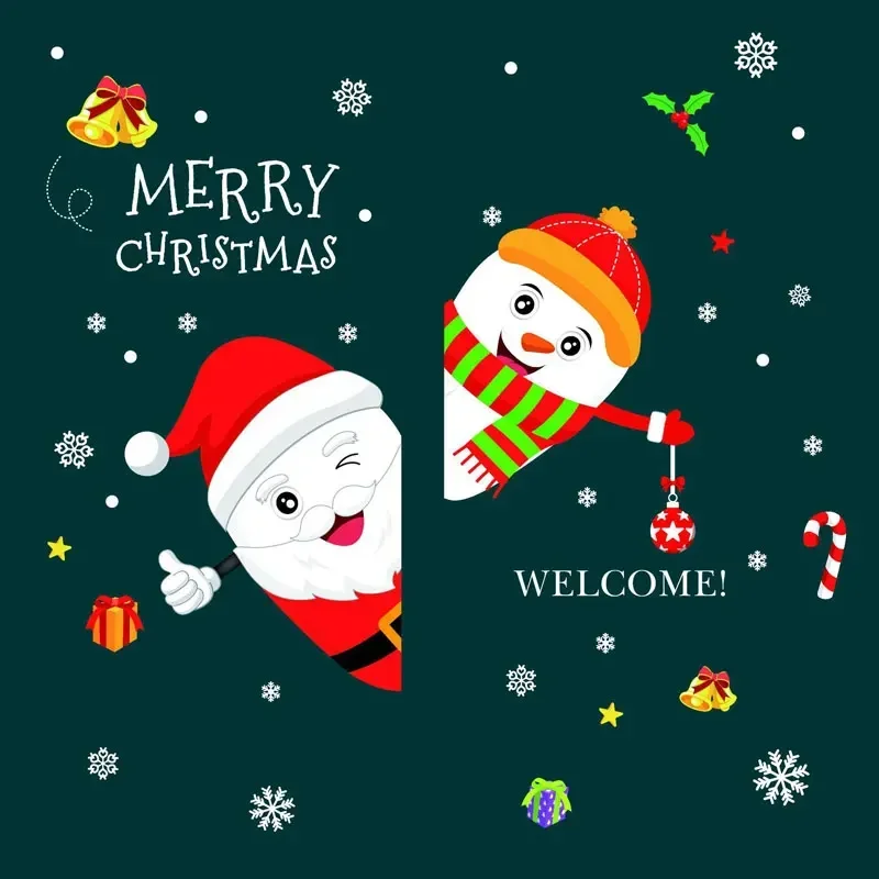 2025 Christmas Window PVC Clings Stickers Decoration For Home Room Wall Glass Merry Xmas New Year Decals Stickers