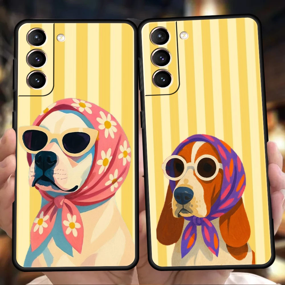 Phone Case for Samsung Galaxy S26 S25 S24 S23 S22 S20 S21 FE Ultra S10 S10E S9 Plus Soft TPU Cover Retro Dog Striped Sunglasses