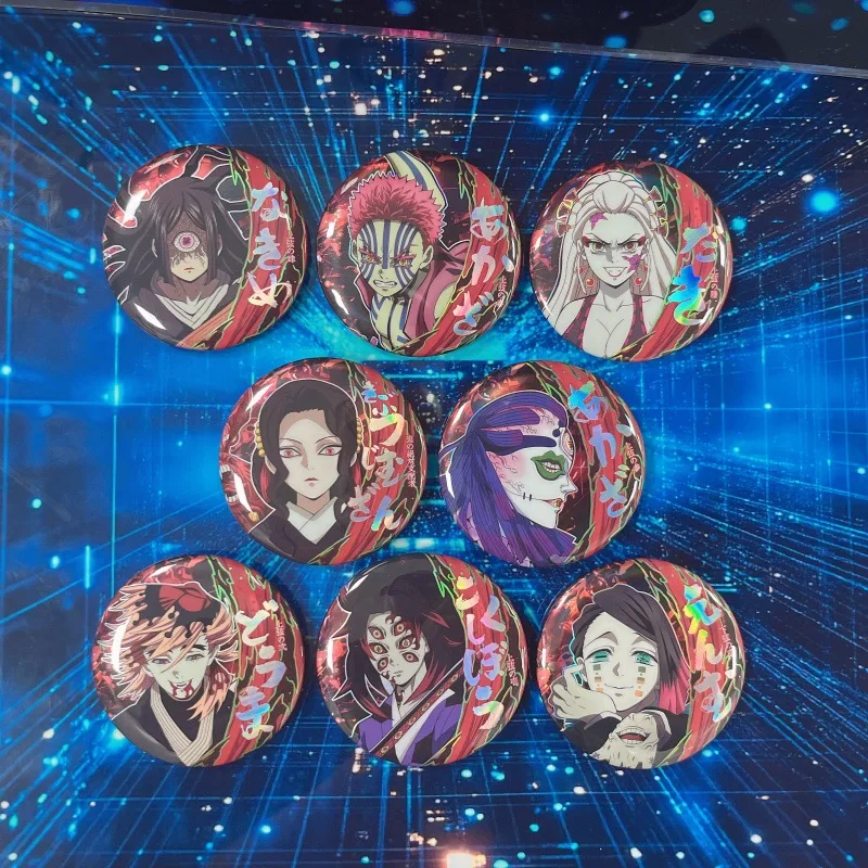 Nuevo juego de pines de insignia de Anime Demon Slayer, parte superior de la luna, dos Douma Kyojuro Rengoku Akaza Kokushibo, accesorios de mercancía coleccionables
