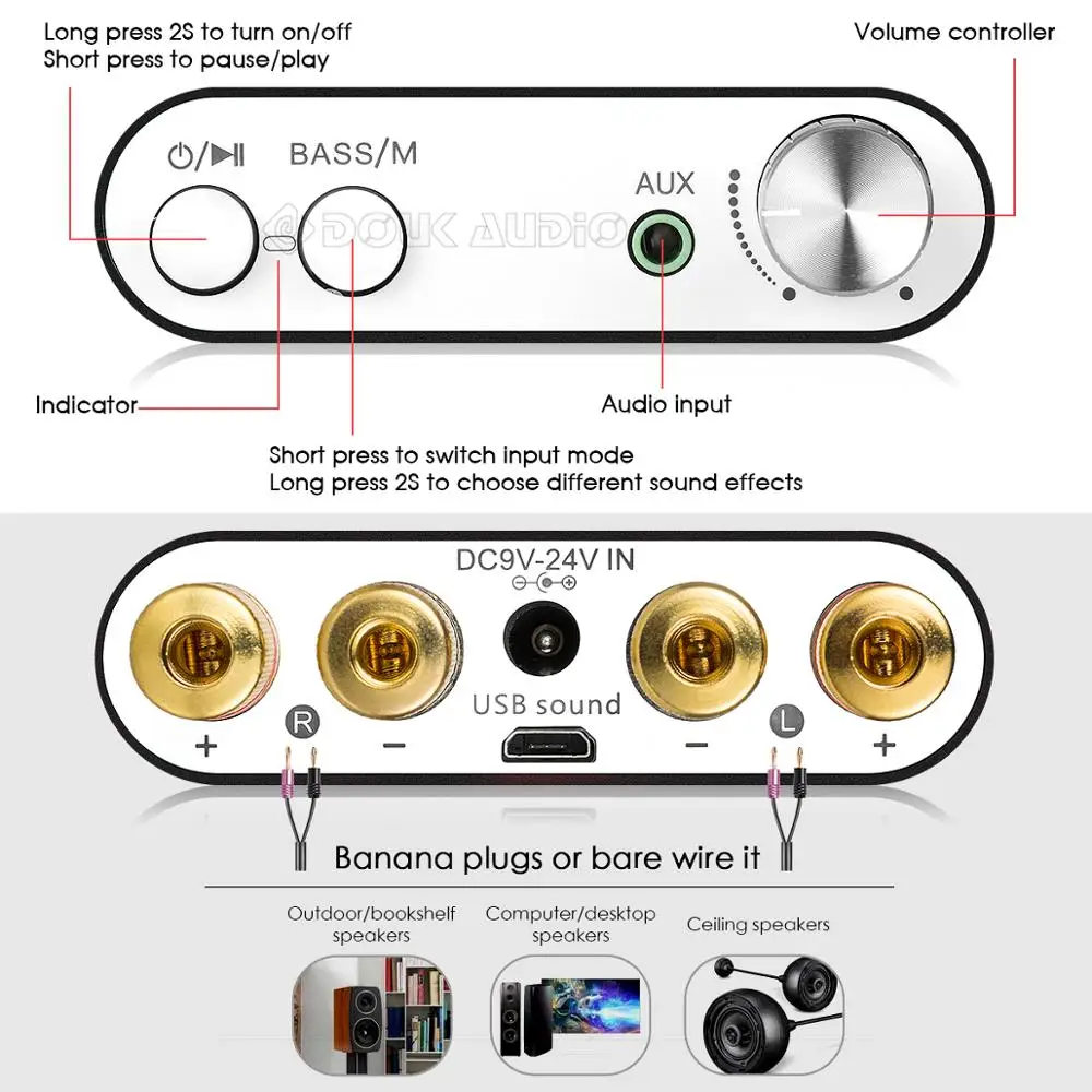 Douk Audio NS-10G Mini Bluetooth 5.0 TPA3116 Cyfrowy wzmacniacz mocy HiFi Stereo Audio Amp Karta dźwiękowa USB 50W*2
