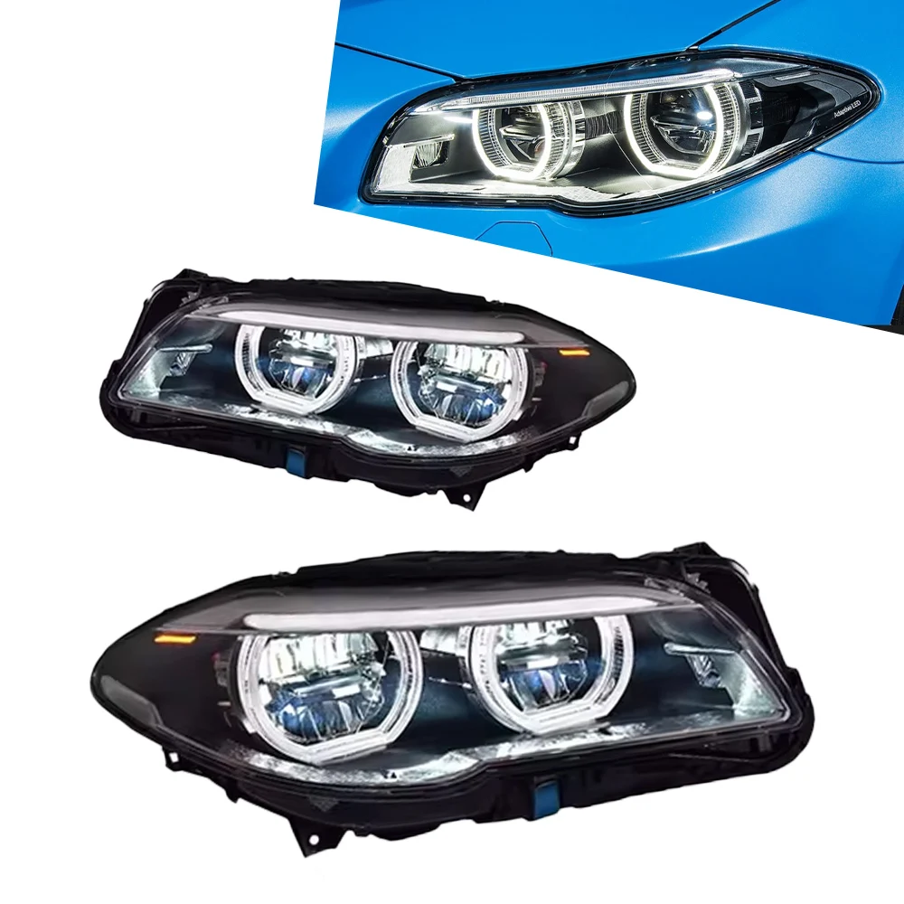 TYPY LED Angel Eyes Headlight Assembly For BMW 5 Series F10 F18 520i 525i 530i 2011-2017 Dual Lens White Halo DRL Day Running Light Sequential Dynamic Turn Signal Plug And Play Canbus No Error Car Front Headlamp Auto Replacement Upgrade Lighting Parts