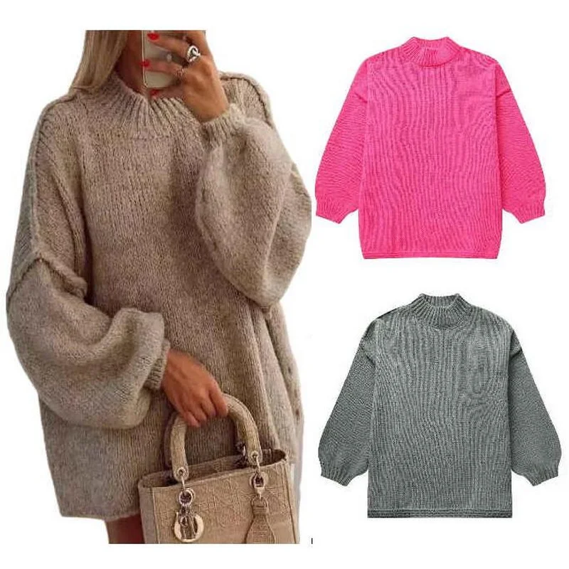 Autumn/Winter Round Neck Pullover Bat Sleeves Sweater Women Woolen Candy Color Thin Knitted Tops