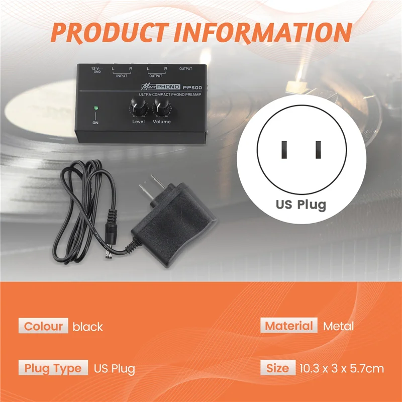 FULL-Ultra-Compact Phono Preamp PP500 พร้อม Bass Treble Balance Volume Adjustment Pre-Amp แผ่นเสียง Preamplificador US Plug