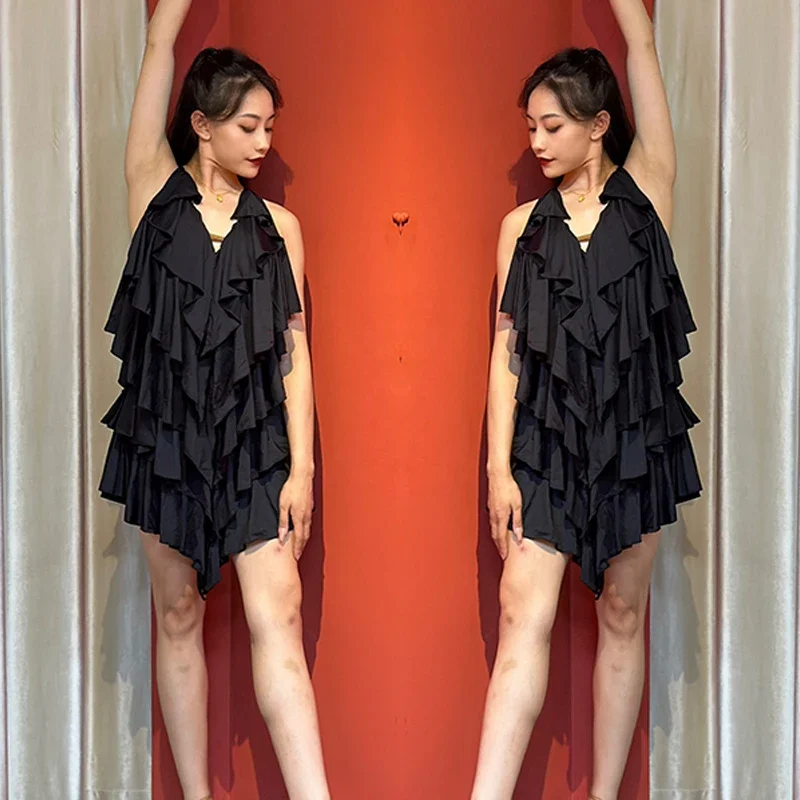 

Summer Latin Dresses Women Black Halter Backless Dance Dress Cha Cha Rumba Performance Wear Adult Dancer Training Clothes