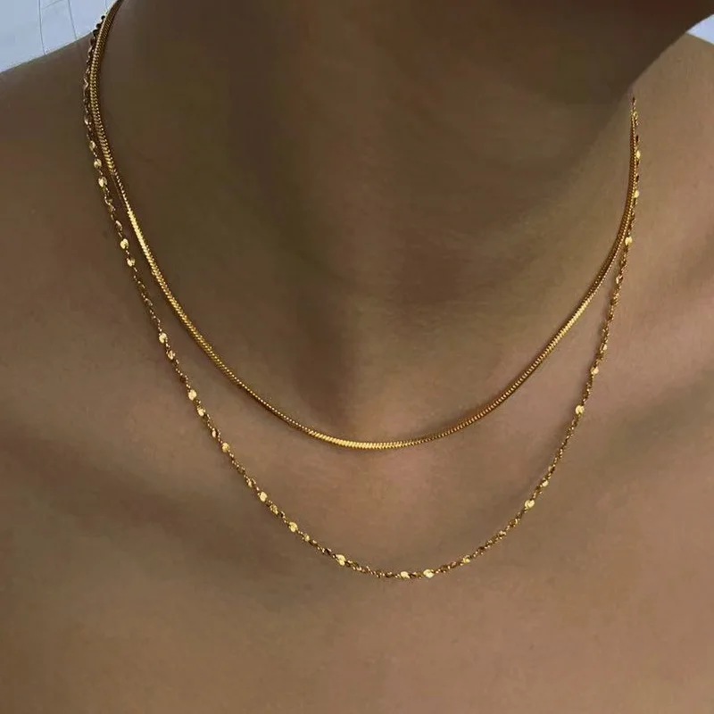 

Summer new double layer stainless steel necklace women's simple fashion petal chain necklace design jewelry gift