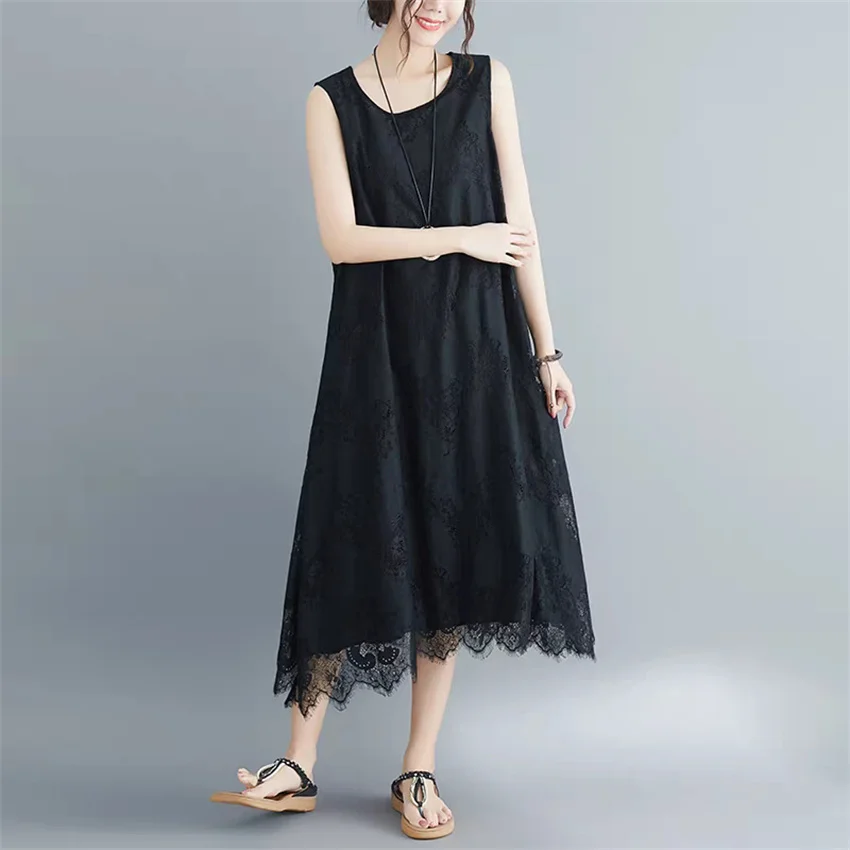 2025 Big Size Summer Tank Dresses Elegant Women Sleeveless Lace Dress Party Dress Midi-Long Dress Vestidos Fairy Outfits  WZ2454