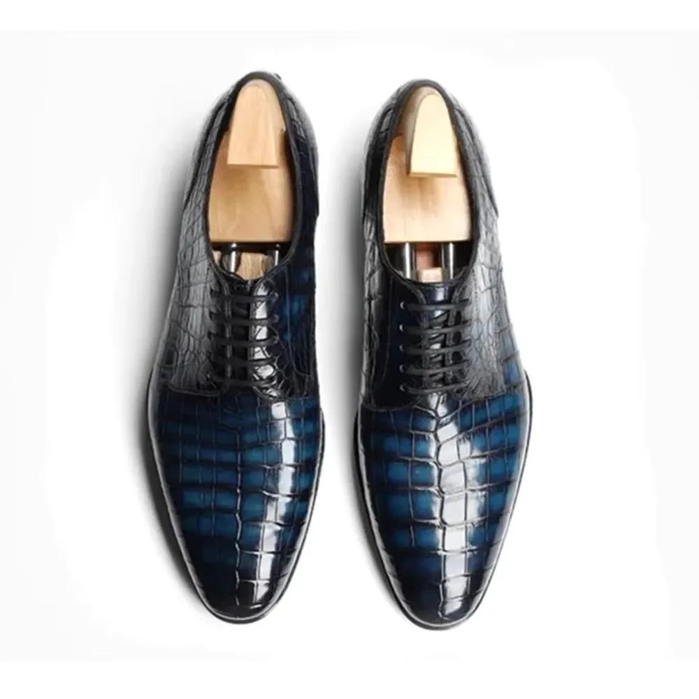 kexima new men formal shoes male crocodile shoes brush color blue