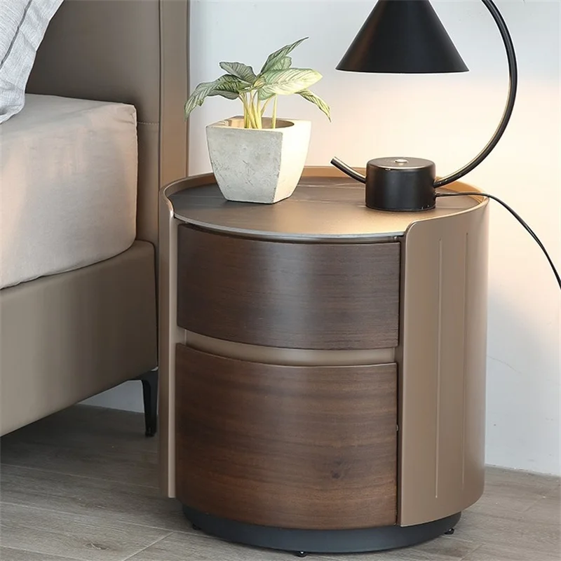 Round bedside table Italian simple bedside table lamp luxury simple bedroom rock panel bedside table oak bedside table