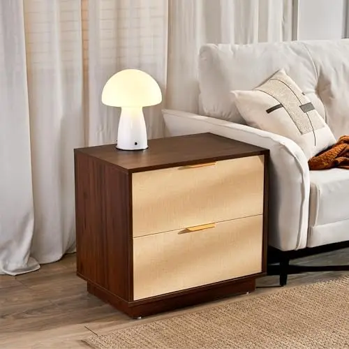 Saint Mossi Rattan Nightstands Set of 2 - Boho Bed Side Tables with 2 Storage Drawers, Mid Century Modern Sofa End - view 3