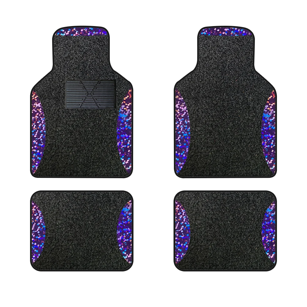 4 Pcs Of Black Velvet Colorful Striped Floor Mats Purple Suitable For Off-Road Vehicles And Trucks Equipped With All-Weather