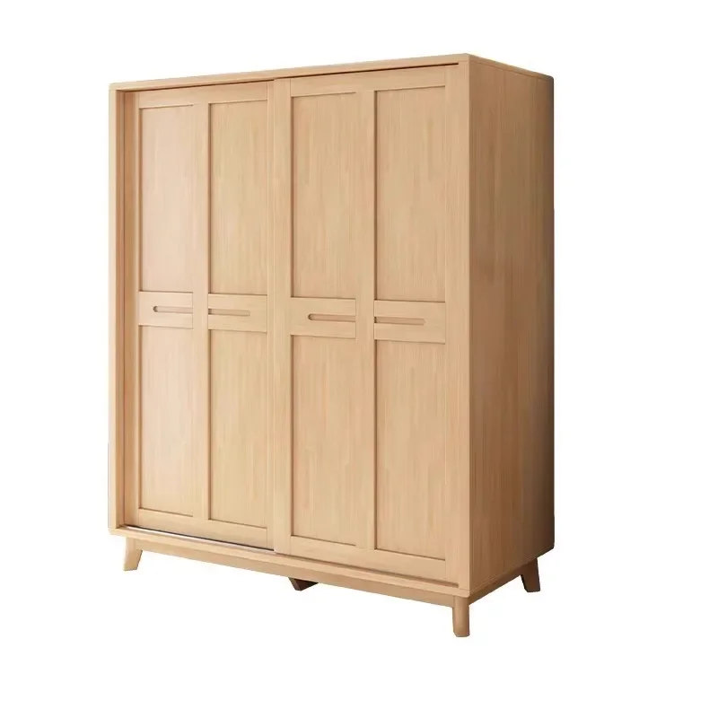

Solid wood rattan push-pull wardrobe, Japanese-style assembly storage cabinet, household wardrobe, bedroom