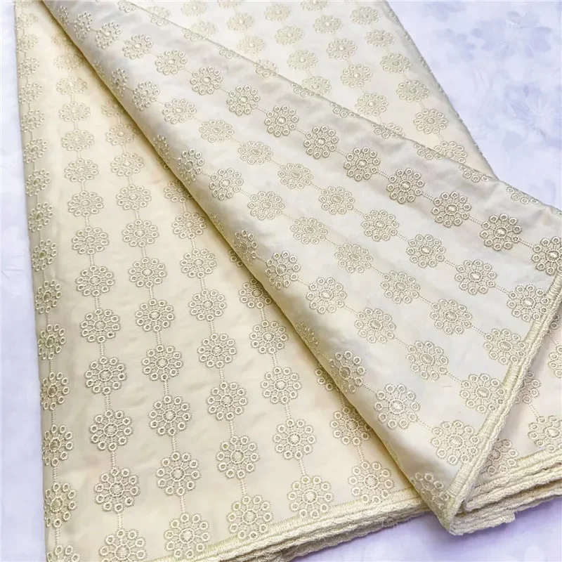 

5 Yards Nigerian 100% Cotton Polish Satin Embroidery Fabric High Quality Swiss Voile Lace Material For Men Dubai Style 14L362002