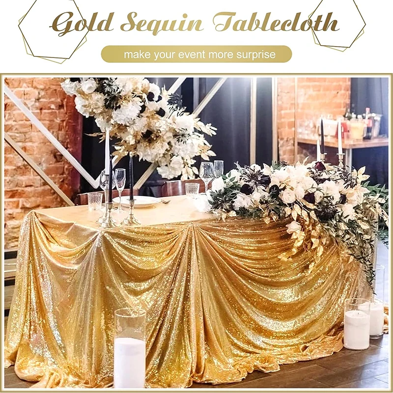 Gold Sequin Tablecloth Sparkle Cloth Rectangle Table Cover for Wedding Party Baby Shower Birthday Cake Table Banquet Decorations