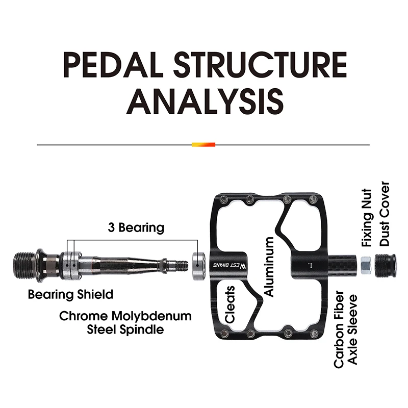 WEST BIKING 9/16 Carbon Fiber Pedal Road Bicycle Pedal 3 Bearing Aluminum Alloy Anti-skid Mountain Bicycle Pedal Bicycle Parts