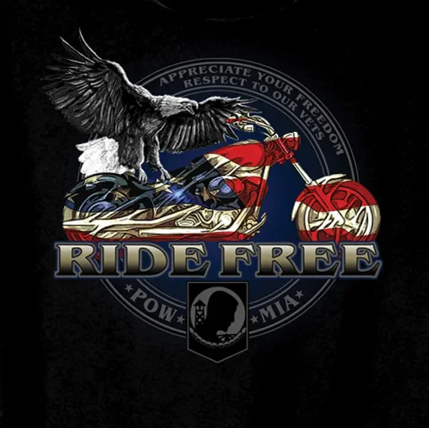 POW-MIA American Motorcycle Ride Free Rider T-Shirt 100% Cotton O-Neck Short Sleeve Summer Casual Mens T-shirt Streetwear