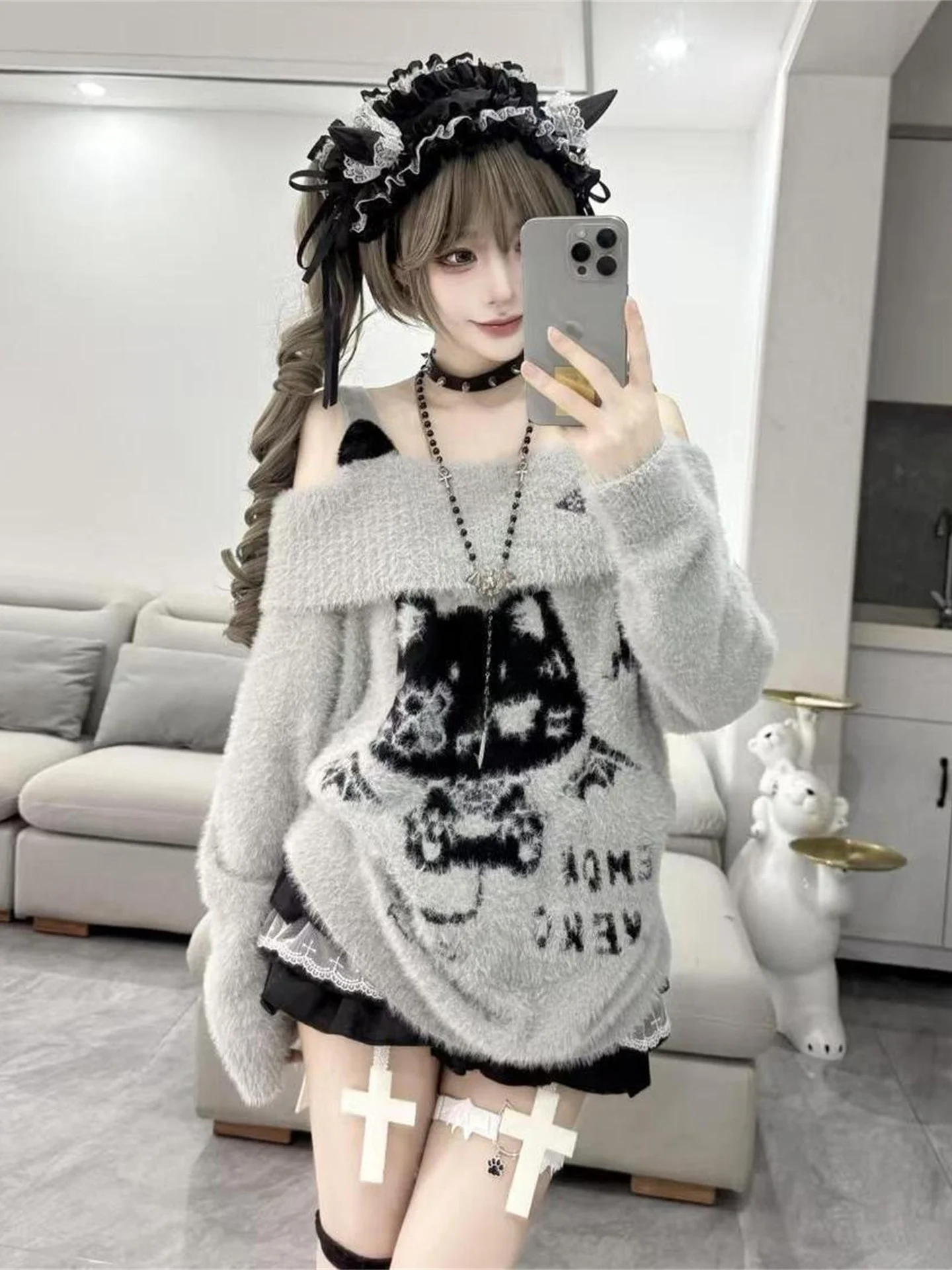 

Свободный вязаный свитер в стиле ретро в американском стиле с воротником-стойкой, осенне-зимний топ для девочек Sweet Sle Long Sve Top