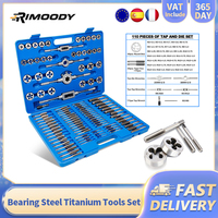 Rimoody 110pcs Tap and Die Bearing Steel Titanium Tools Set Metric and Standard Tap and Die Holders Tool Car Repair Tool Set Box