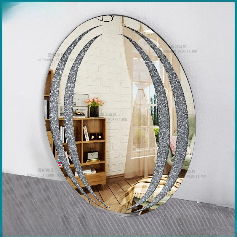 

Glass mirror, pasted rhinestones, oval decorative wall mirror, living room, bathroom, bedroom high definition makeup