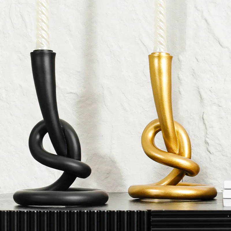 

Resin Handicrafts Candlestick Knot Candle Holder Creative Geometric Entwined Ornaments Candelabros Home Decoration