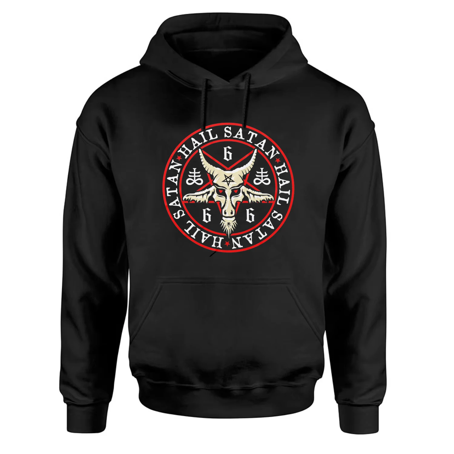 

Hail Satan Goat Head Baphomet Occult Inverted Pentagram Pullover Hoodie New 100% Cotton Casual Mens Sweatshirt Retro Streetwear