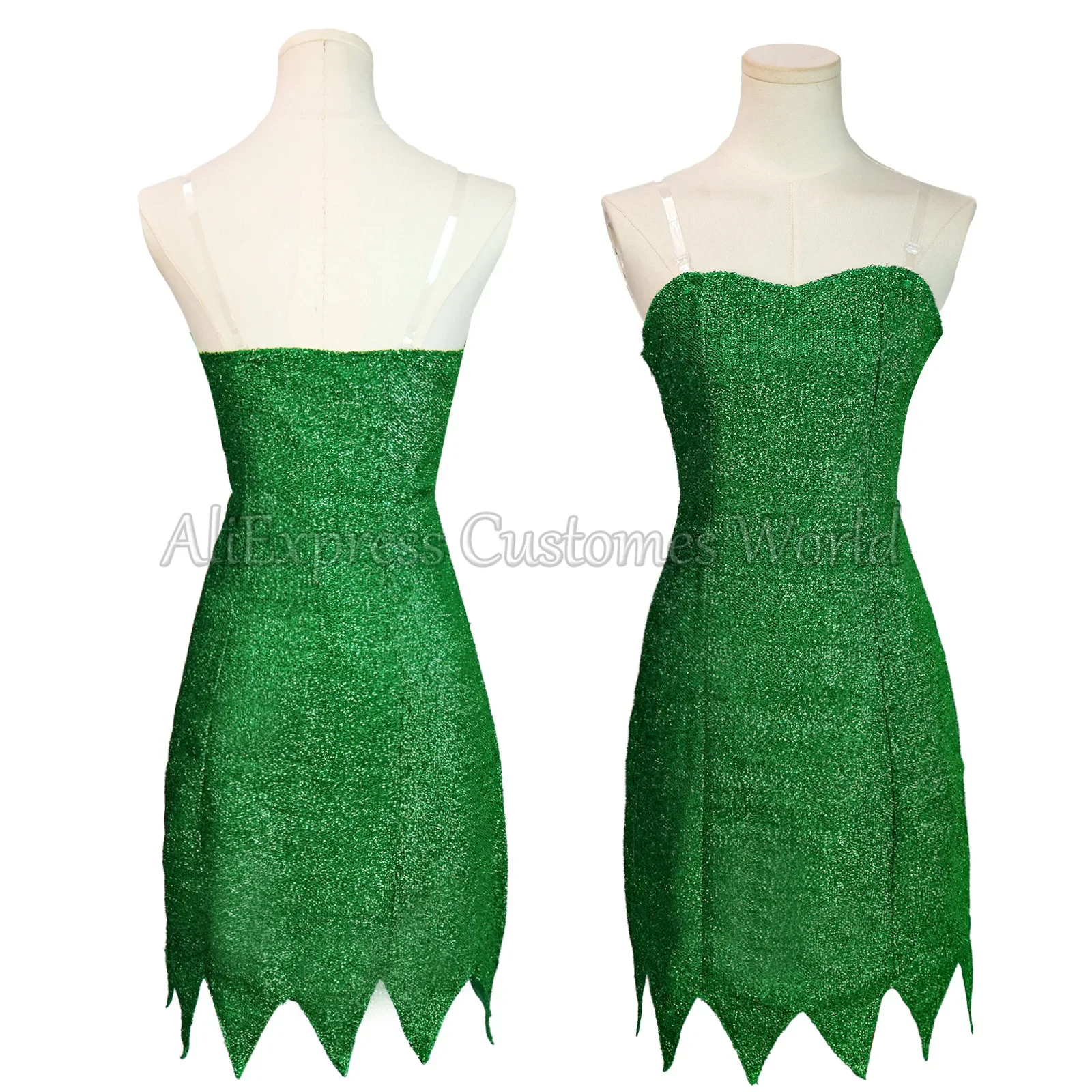 Tinker Bell Tinkerbell Uniforms Green Dress Pixie Fairy Cosplay Costume Yellow Wigs Halloween Party Sexy Cosplay Mini Dresses view 3