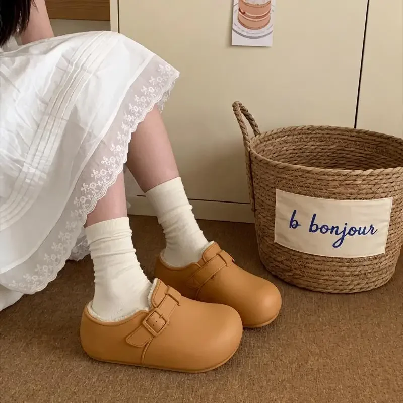 Winter 2026 Warme Plüsch-Leichtgewicht-EVA-Mules-Hausschuhe für Damen, Übergrößen, Wasserdichte Freizeitschuhe, Weiche PU-Flach-Clogs für Damen, Outdoor – Detail 7