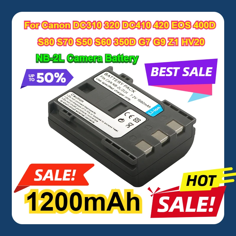 

For Canon DC310 320 DC410 420 EOS 400D S80 S70 S50 S60 350D G7 G9 Z1 HV20 1200mah NB-2L NB-2LH NB 2L 2LH Camera Battery