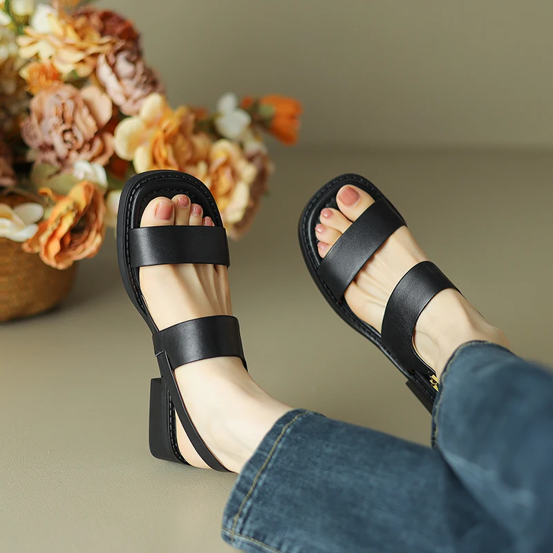 FEDONAS Leisure Concise Women Sandals Thick Heels Genuine Leather Shoes Woman Summer New Basic Casual Office Working Shoes 2024