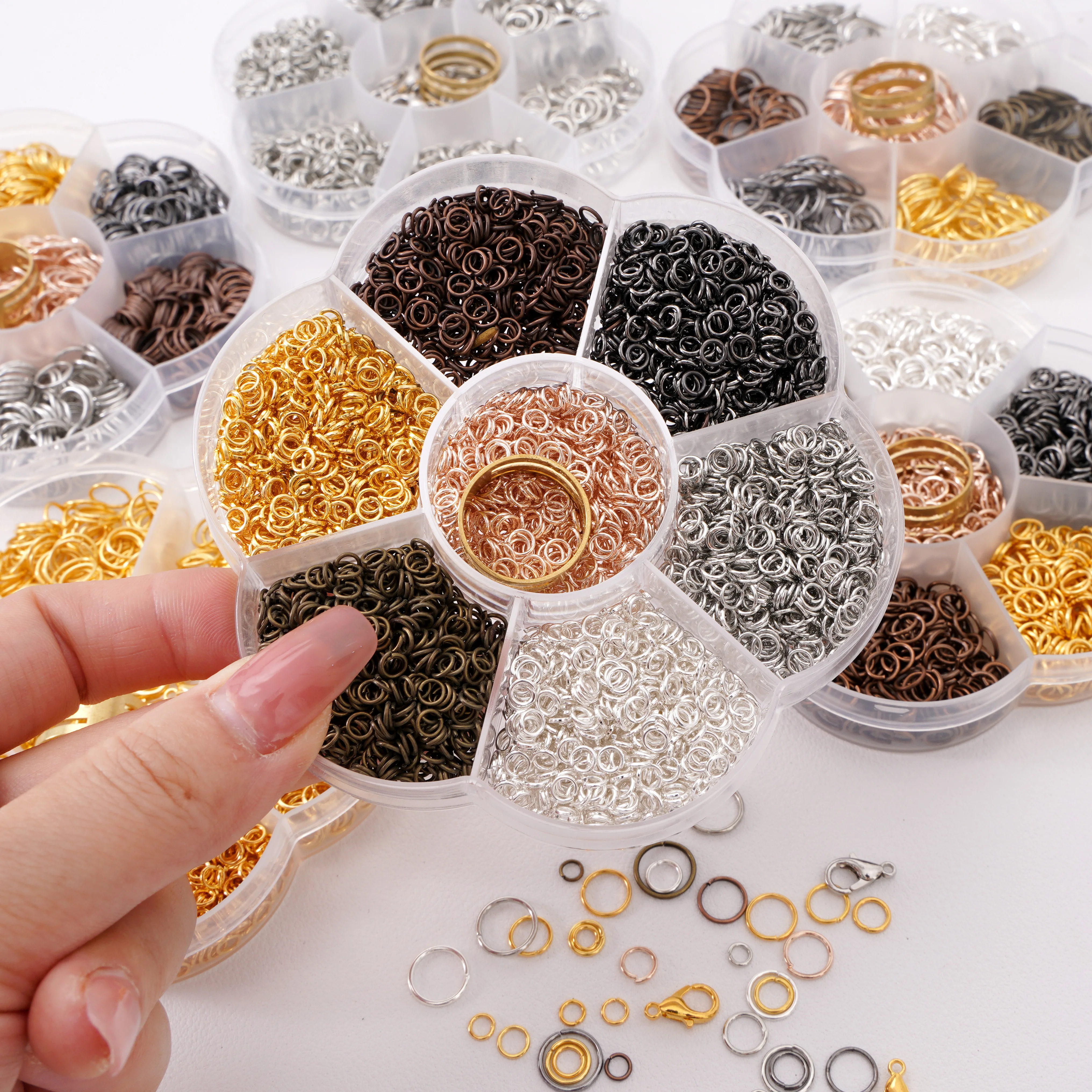 6/7 Grids Set lobster clasp Open Split Jump Rings Settings Craft Beading DIY Jewelry Findings Kit Mixed Size Making Accessories