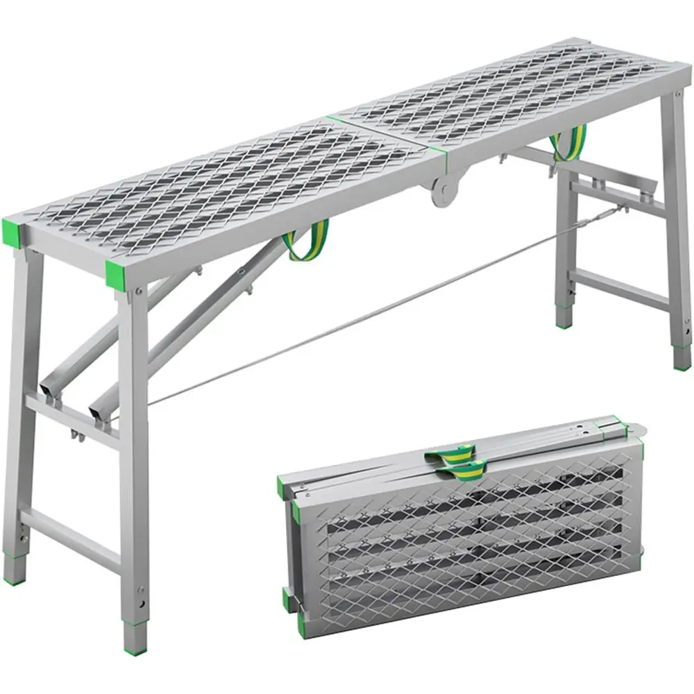 Adjustable 5-Speed Folding Scaffold Ladder with Climbing Steps for Painting and Cleaning, 140x40cm