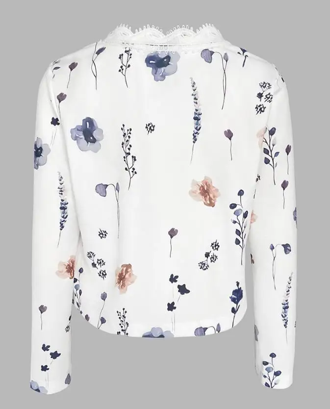 Women's Top Autumn/winter 2025 Floral Print Open Front Long Sleeve Casual Contrast Lace Short Cardigan