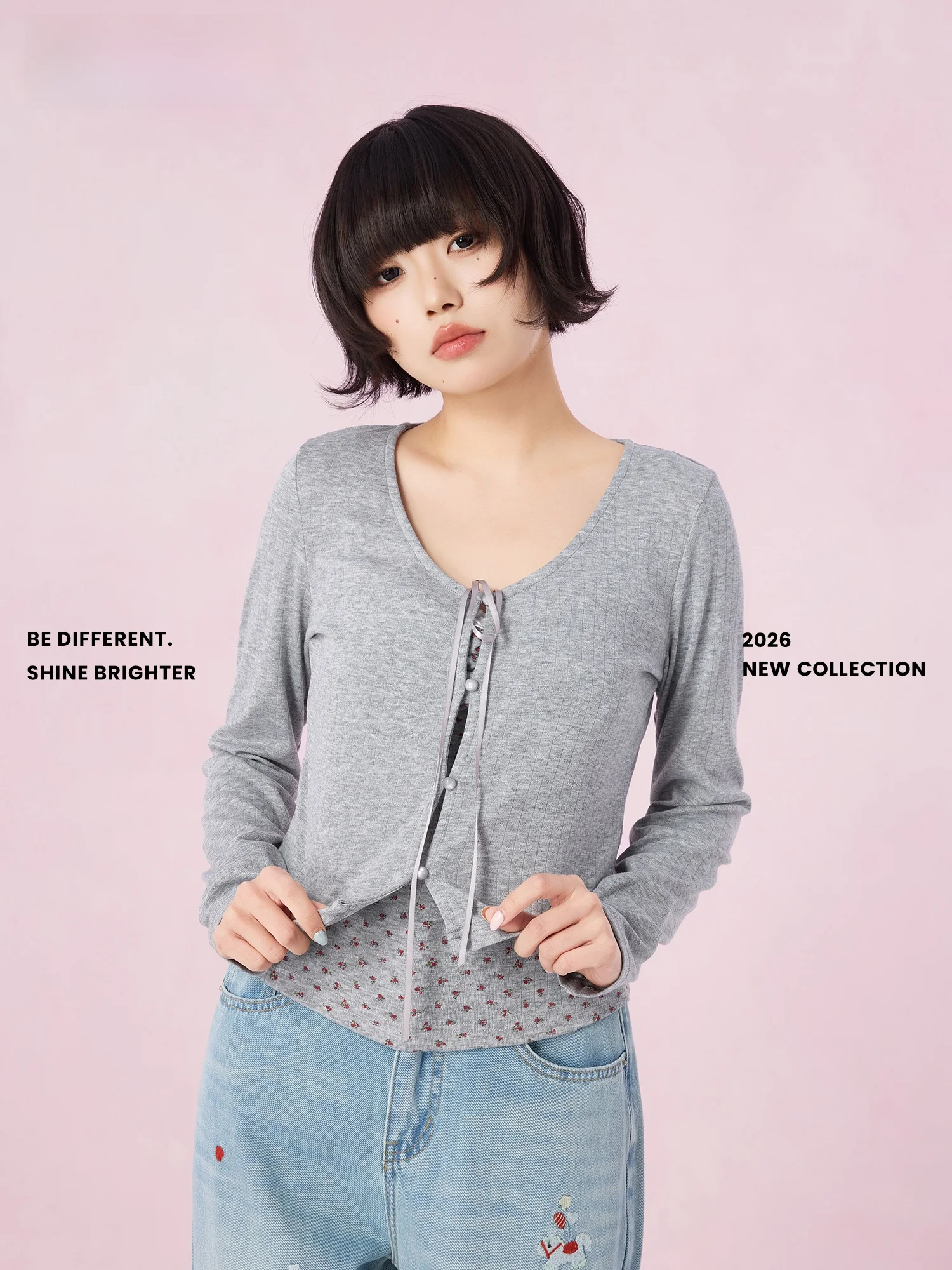 

ay Polka Dot Long Sve Floral Print Two Piece Set Korean Sle Belted Top And High Waist Skirt for Women Summer Faion