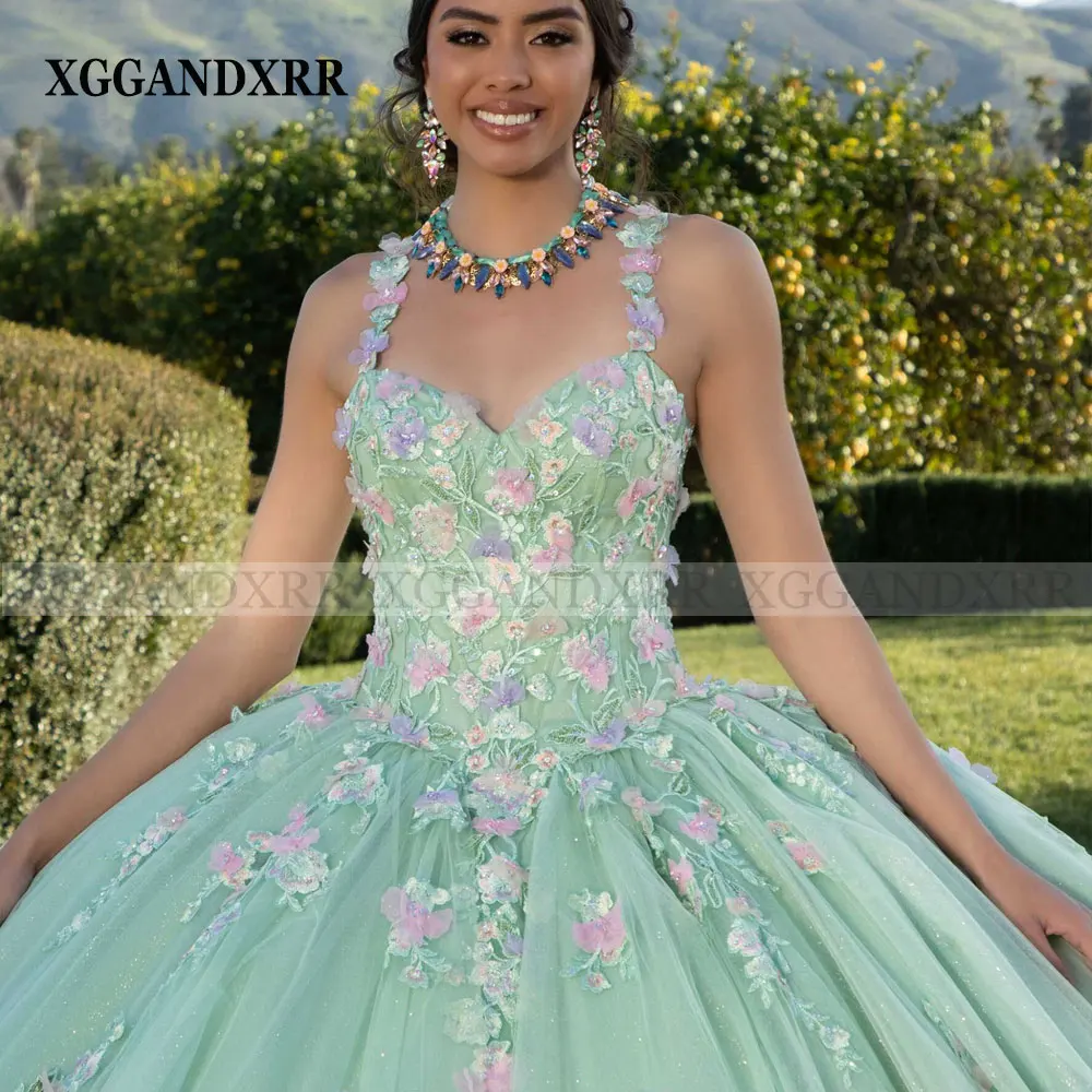 Charmante rosa Quinceañera Kleid kontrastierende drei dimensionale Blumen bestickte Ballkleid süße 16 Kleid 15 Geburtstags feier