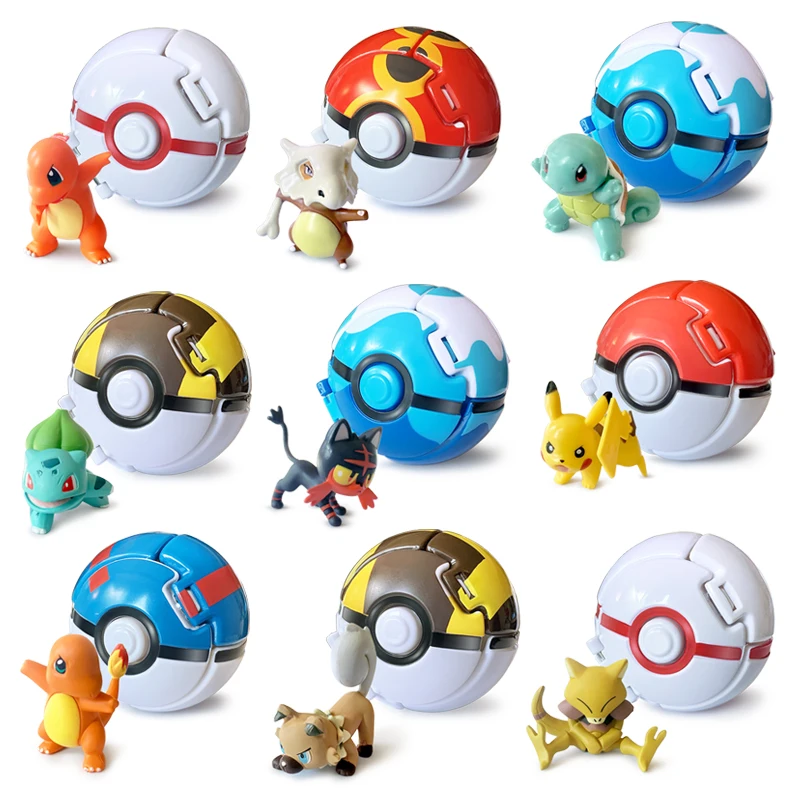 Pokemon Pokeball Anime Figure Pikachu Charizard Psyduck Pocket Monster Elf Ball Kids Toys Action Model Children's Birthday Gifts