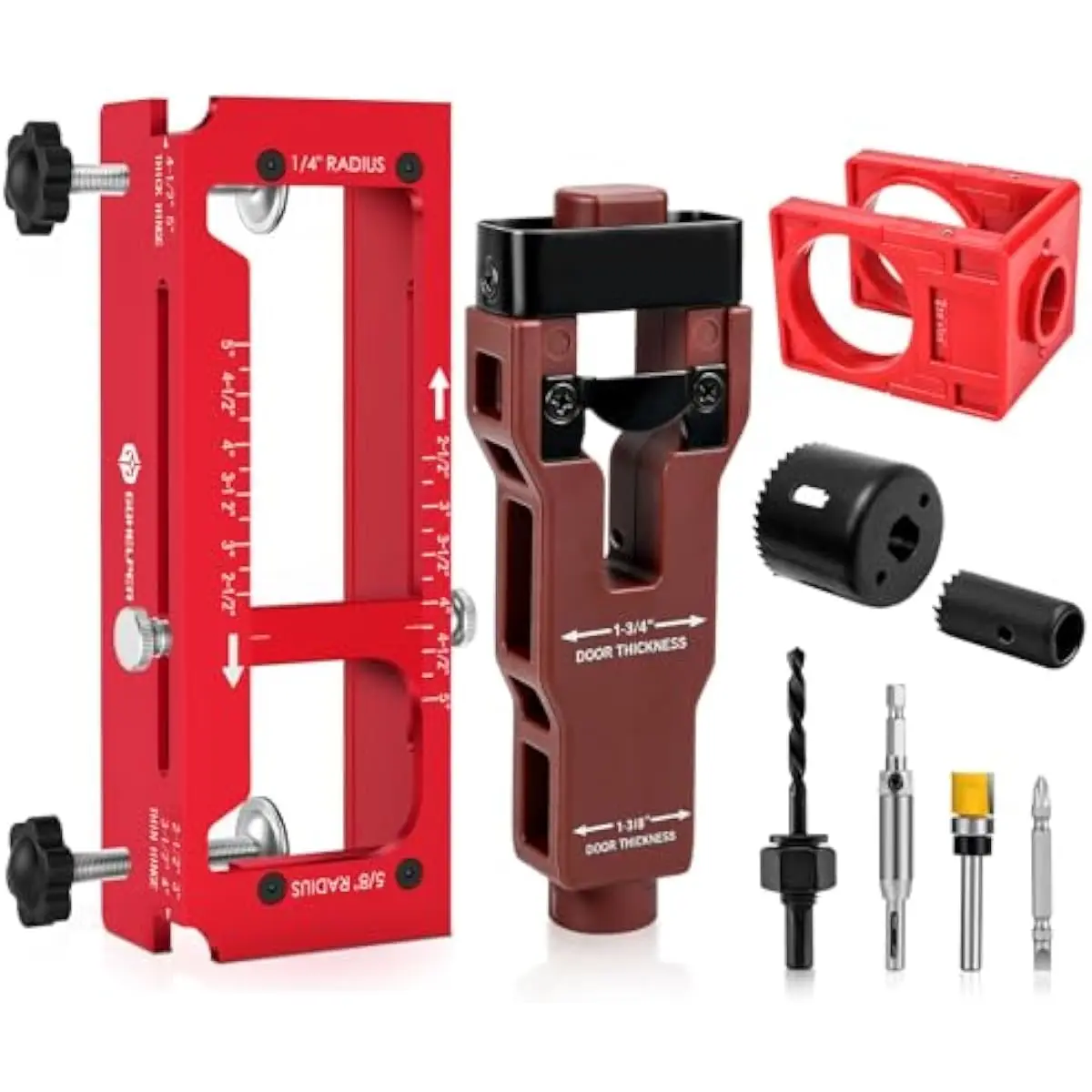 Aluminum Door Hinge Mortising Jig with Router Guide, Lock Bore Template, Adjustable Latch Alignment Tool, Precision Depth Stop,