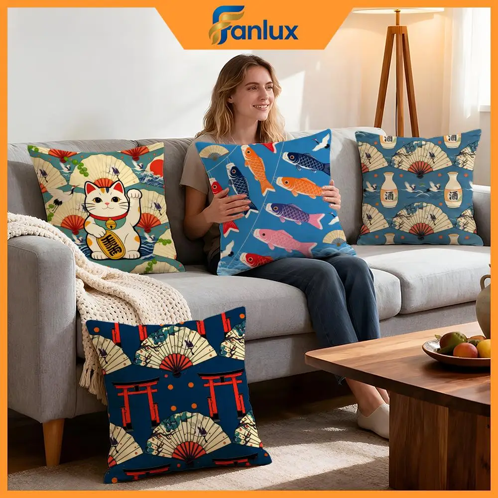 Style Japanese Style Cushion Cover 4Pcs Decorative Covers Soft Cushion Case for Sofa Couch Decor 40x40 45x45 Pillowcases