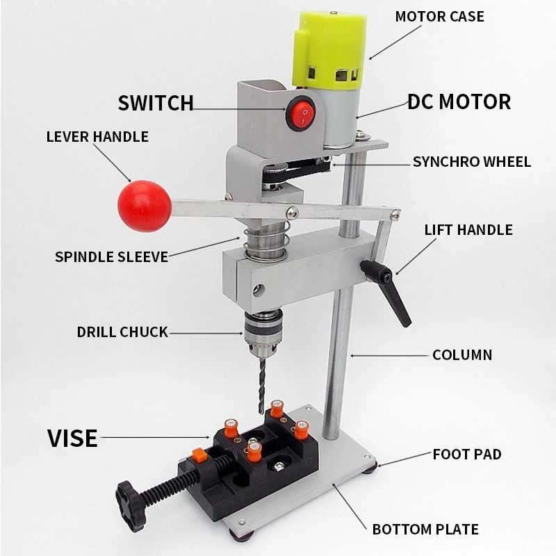 T3 Small Mini Bench Drill Household multi-function Electric Drill Precision Drilling machine Woodworking Desktop Drilling