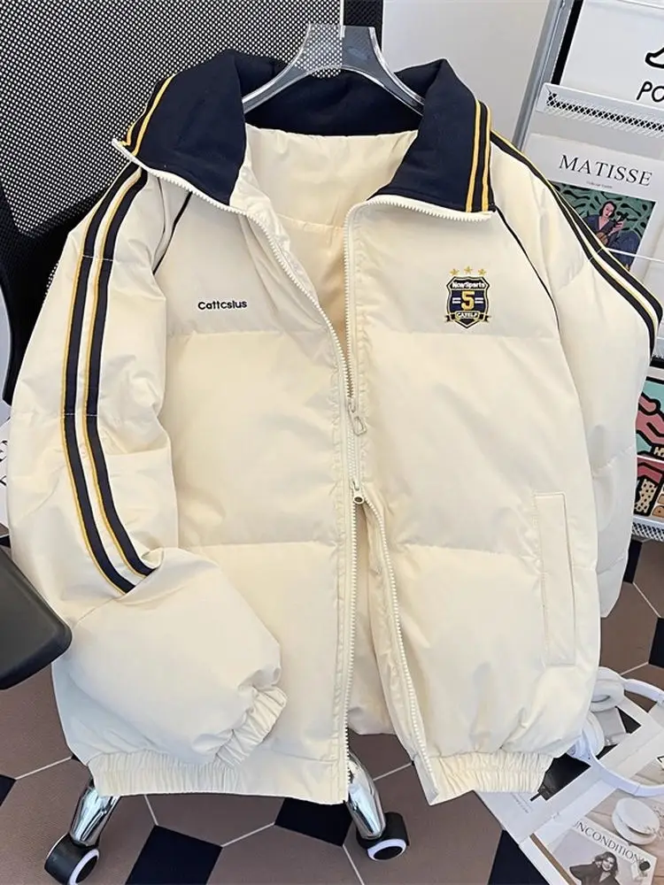 

Ретро-куртка в американском студенческом стиле с цветными вставками, утепленная, из хлопка, зимняя, теплая, свободного кроя, для пар, женская верхняя одежда