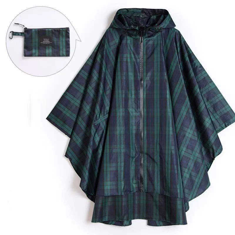 Fashion Women Breathable Raincoat Lightweight Rain Coat Poncho Waterproof Green Lattice Cloak Raincoats Men Windproof Rainwear