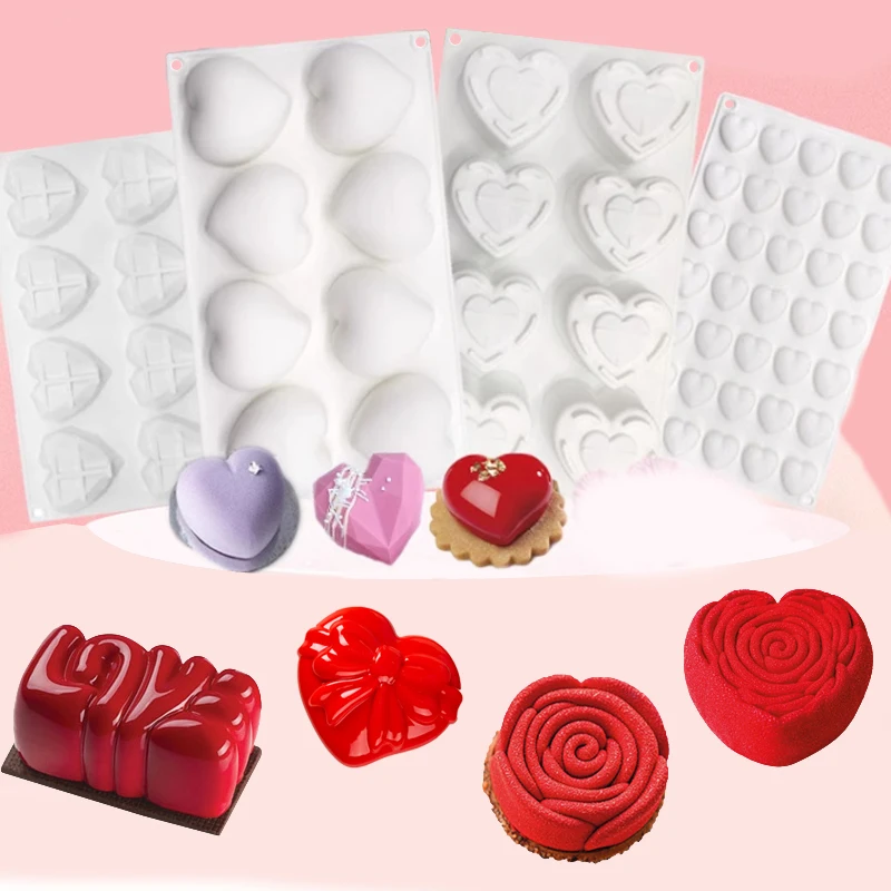 Silicone Heart Shaped Cake Mold Silicone Tray for Baking Chocolate Mousse Dessert Wedding Valentine's Day Supplies Cake Moulds