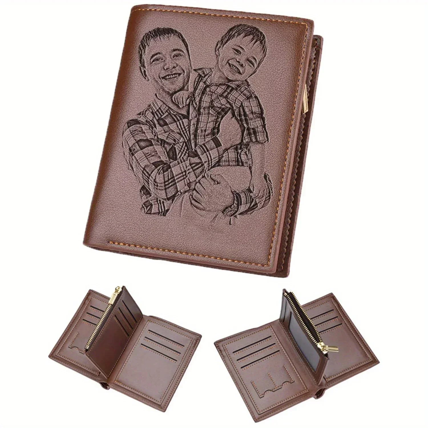 Custom Engraved Picture Wallet Personalized Photo Wallets for Men,Husband,Dad,Son,Personalized Gifts for Birthday Father's Day