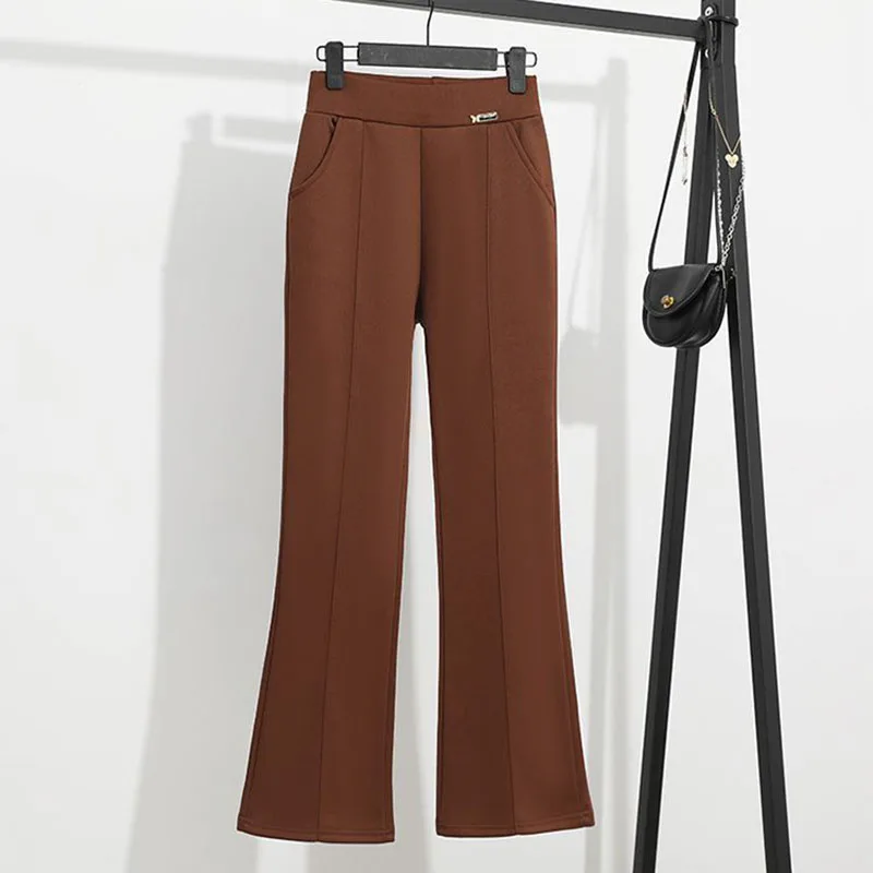 Pantalon évasé légèrement évasé taille haute en velours épais Printemps-Automne 2026 pour femme, drapé décontracté, polyvalent, style décontracté pour mère