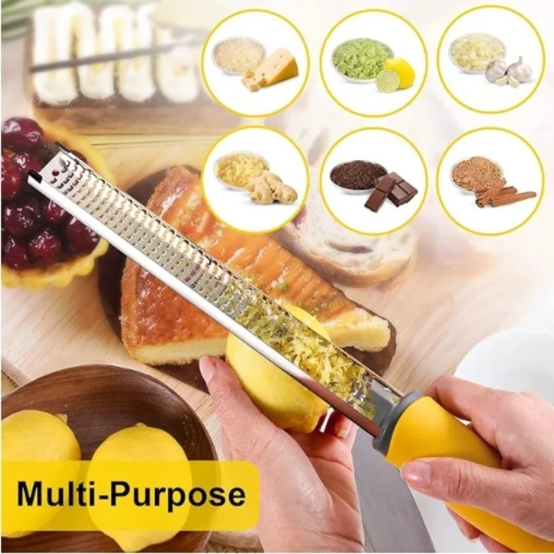 Rallador de queso de acero inoxidable, Zester de limón con cubierta, rallador de queso, limón, fruta, Chocolate con mango antideslizante, utensilio de cocina